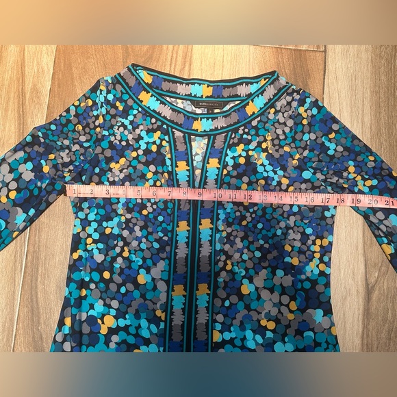 BCBG Max Azria Blue Dot Shift Dress Size Small 3/4 Sleeve Knew Length Black - Picture 9 of 11